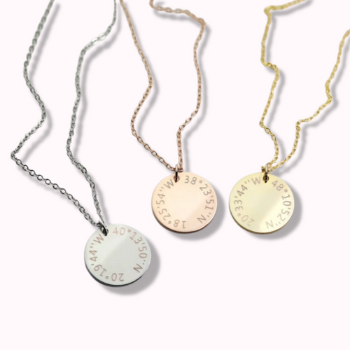 Silver Gold Rose Gold Custom Coordinate Pendant Necklaces