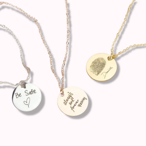 Silver Gold Rose Gold Message Handwriting Fingerprint Custom Pendant Necklace